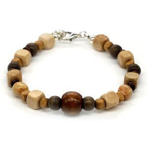 Bracelet with wooden beads and lobster clasp.